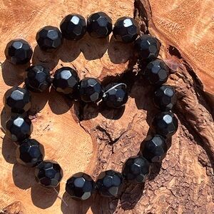 Beads104: Vtg 15mm Faceted Round Black Beads Strand – Jewelry Making Supply